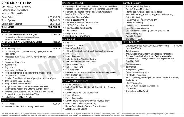 Used 2026 Kia K5 GT-Line w/ GT-Line Premium Package FWD image 24