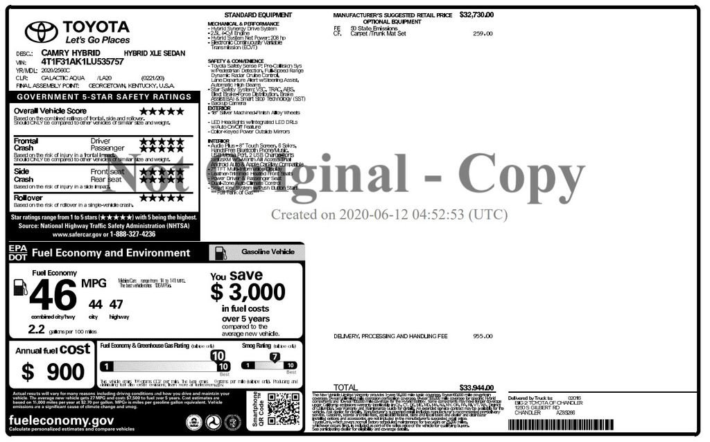 Used 2020 Toyota Camry XLE w/ Carpet Mat Package FWD image 3