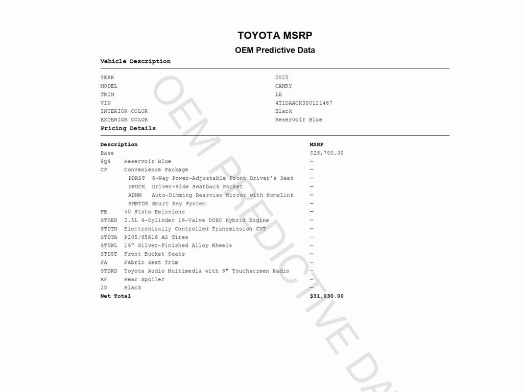 Used 2025 Toyota Camry LE w/ Convenience Package image 2