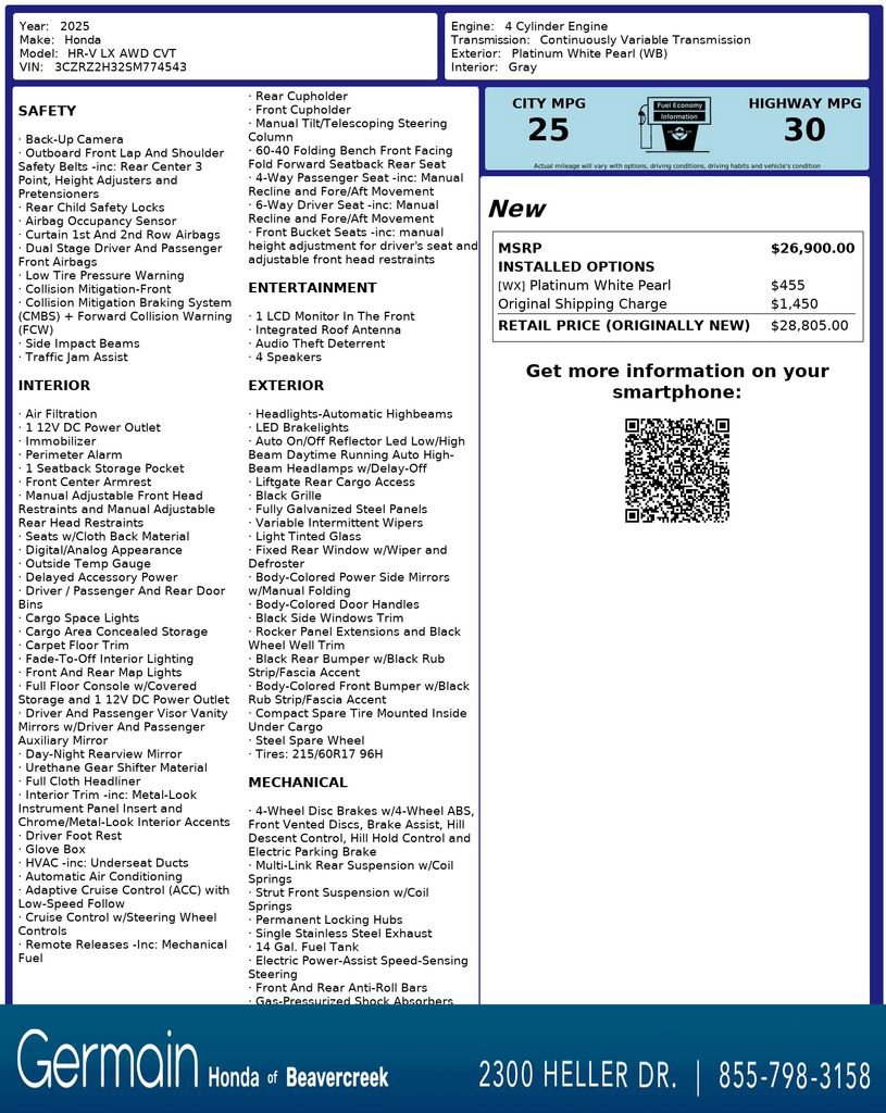 Certified 2025 Honda HR-V LX image 33