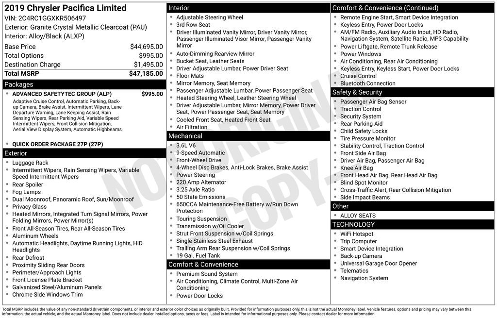 Used 2019 Chrysler Pacifica Limited w/ Advanced Safetytec Group FWD image 9