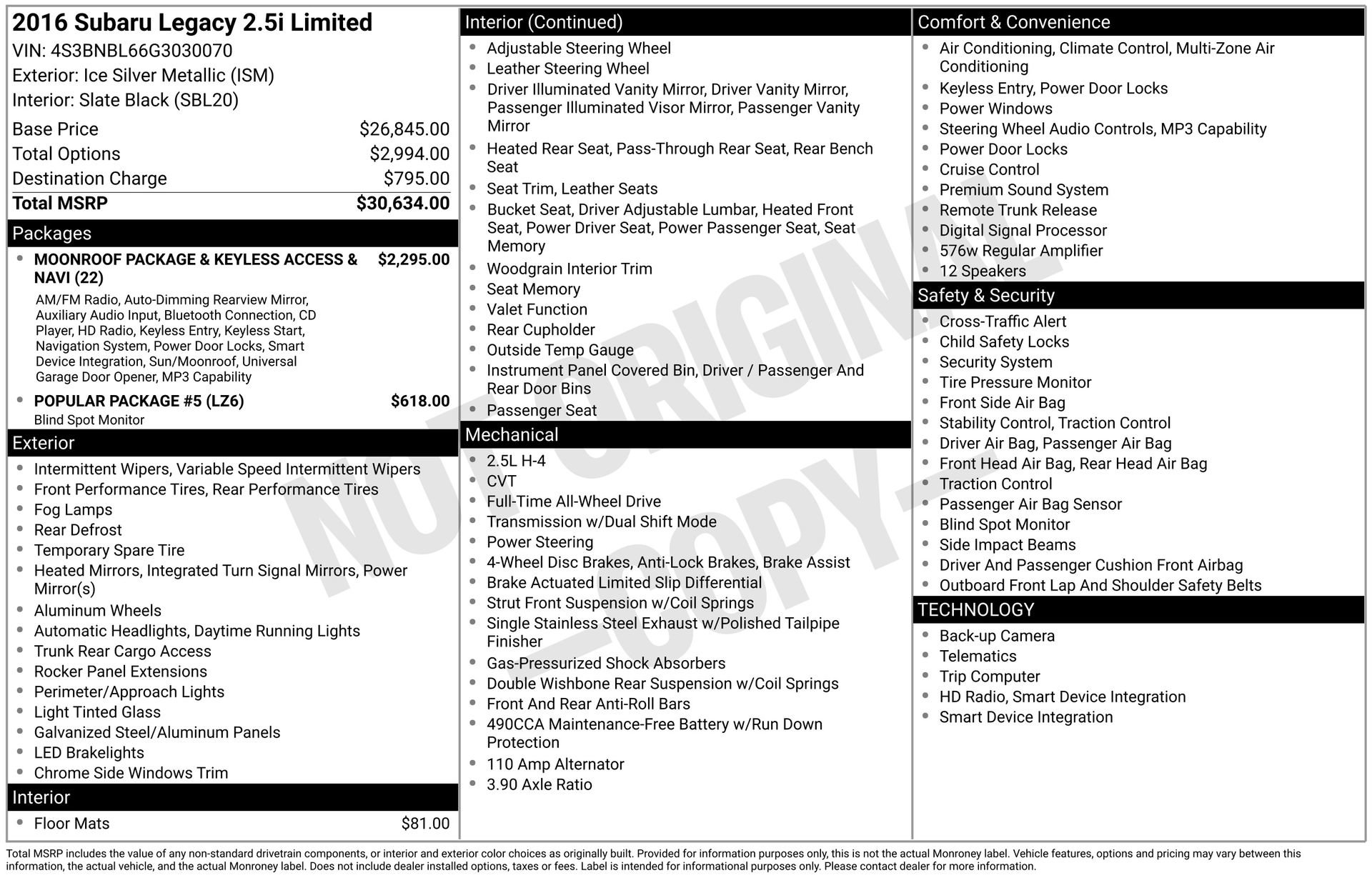 Used 2016 Subaru Legacy 2.5i Limited image 5