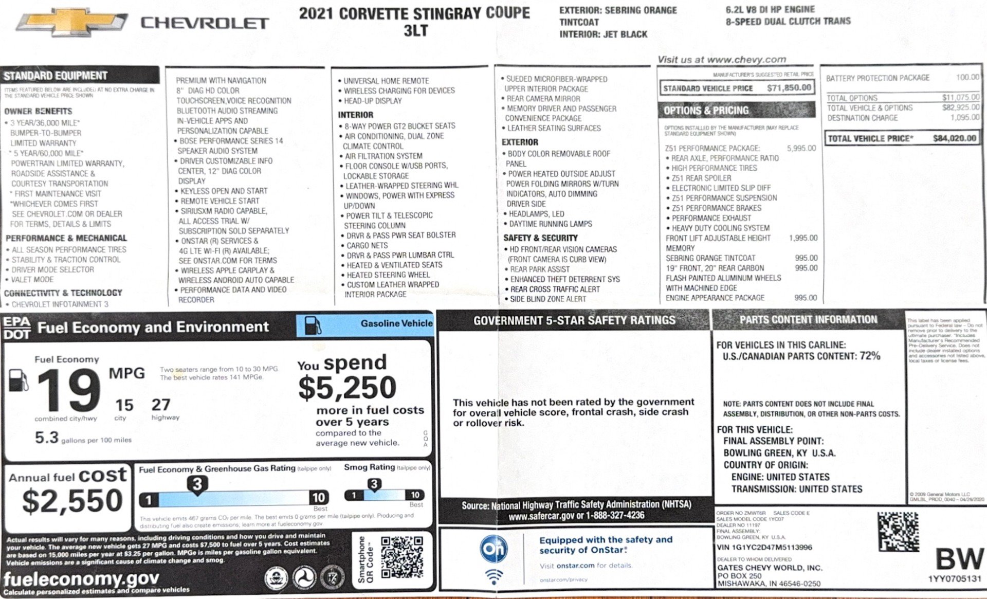 Used 2021 Chevrolet Corvette Stingray Premium Cpe w/ Z51 Performance Package image 96