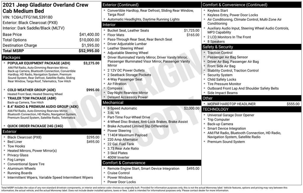 Used 2021 Jeep Gladiator Overland w/ Popular Equipment Package image 35