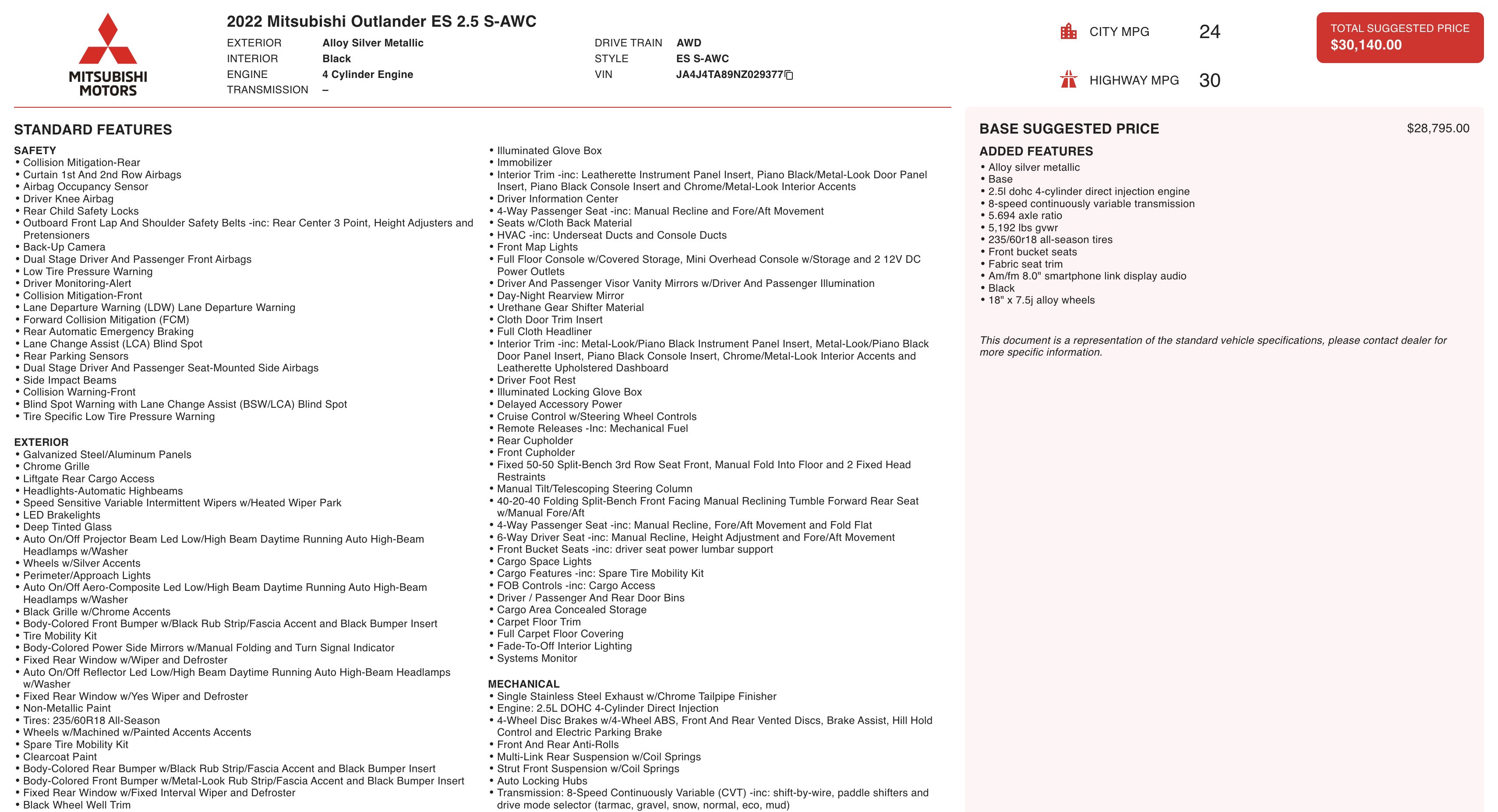 Used 2022 Mitsubishi Outlander ES image 2