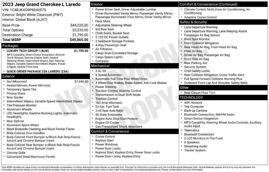 Used 2023 Jeep Grand Cherokee L Laredo w/ Luxury Tech Group I AWD/4WD image 10