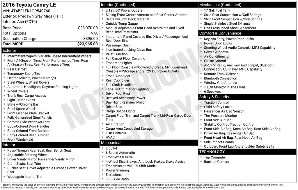 Used 2016 Toyota Camry LE image 6