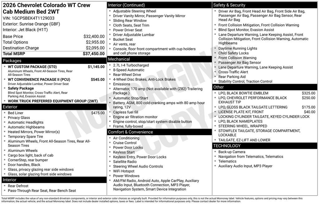 New 2026 Chevrolet Colorado W/T w/ WT Custom Package image 8