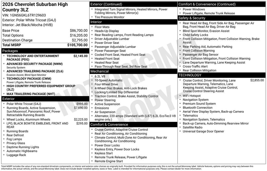 Used 2026 Chevrolet Suburban High Country AWD/4WD image 13