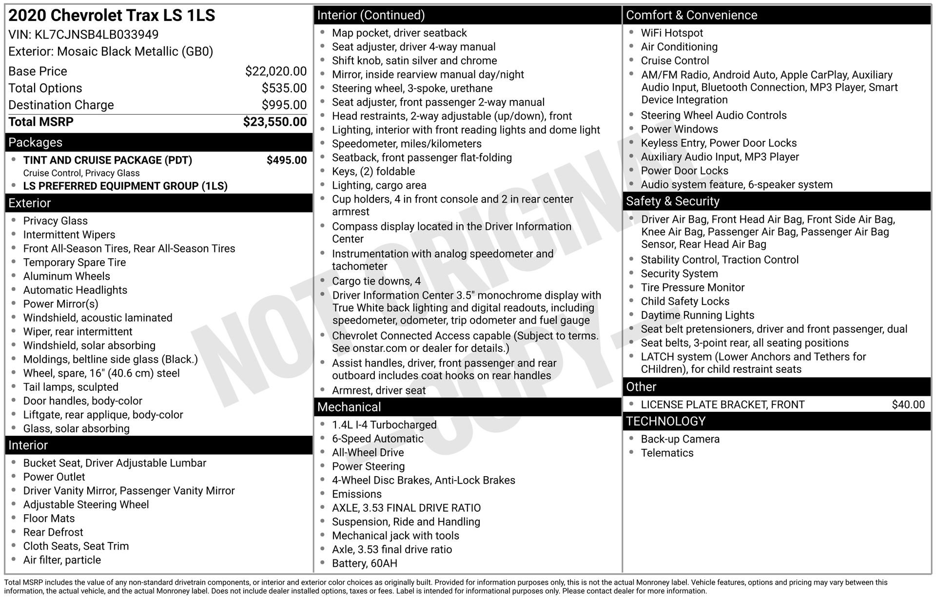 Used 2020 Chevrolet Trax LS w/ Tint and Cruise Package image 4