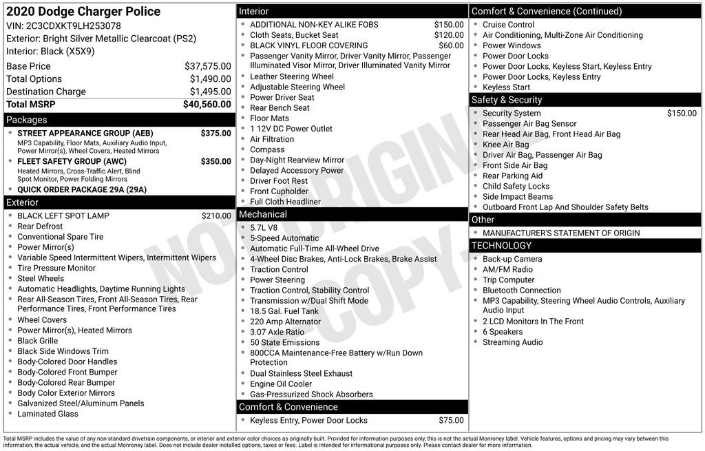 Used 2020 Dodge Charger Police w/ Street Appearance Group AWD/4WD image 15
