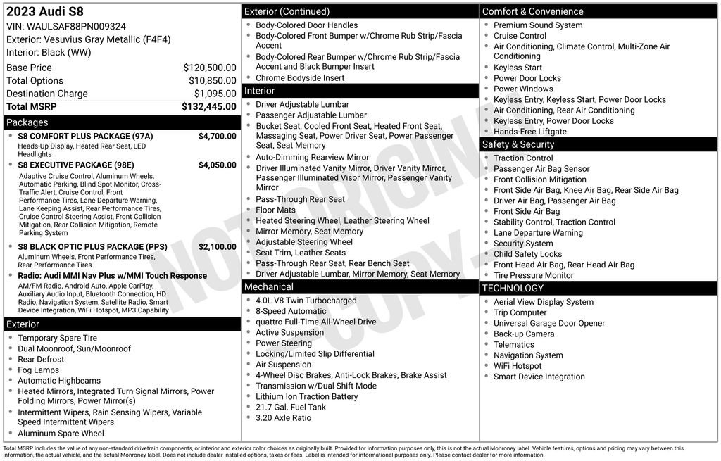 Certified 2023 Audi S8 w/ S8 Comfort Plus Package AWD/4WD image 6