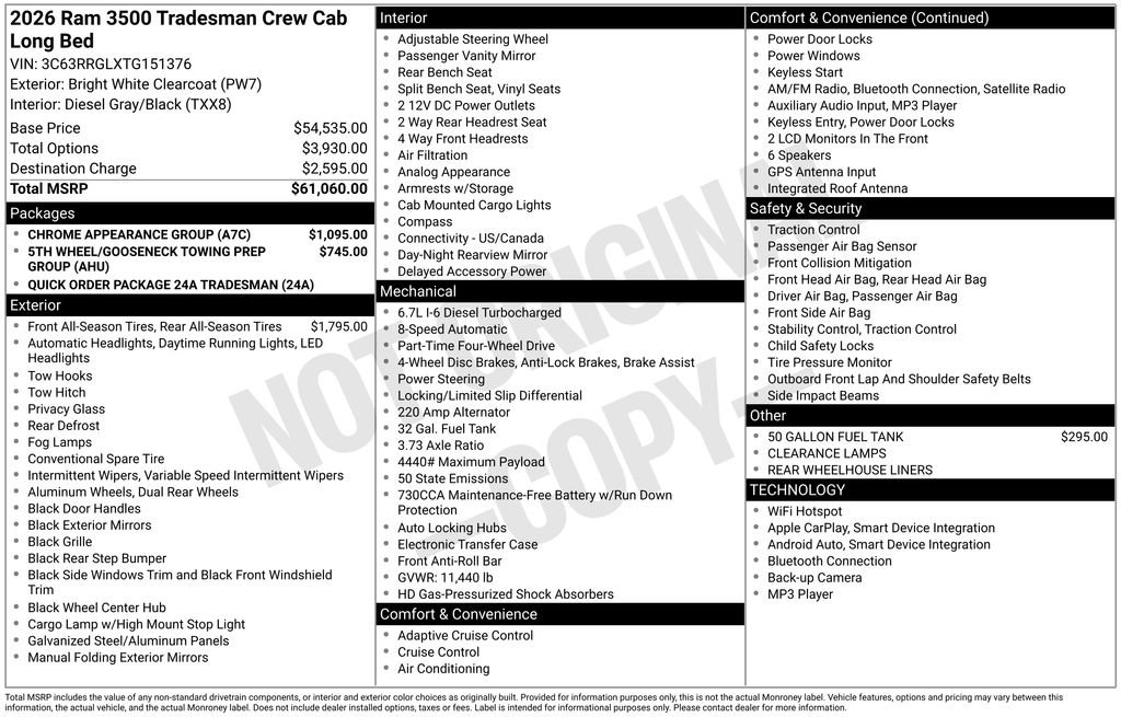 New 2026 RAM 3500 Tradesman w/ Chrome Appearance Group AWD/4WD image 6