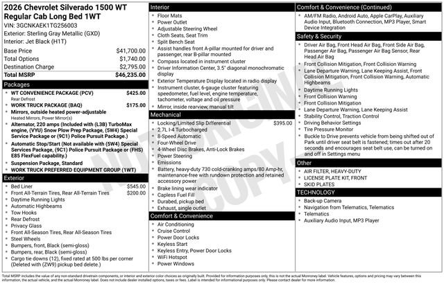 New 2026 Chevrolet Silverado 1500 W/T w/ WT Convenience Package AWD/4WD image 17