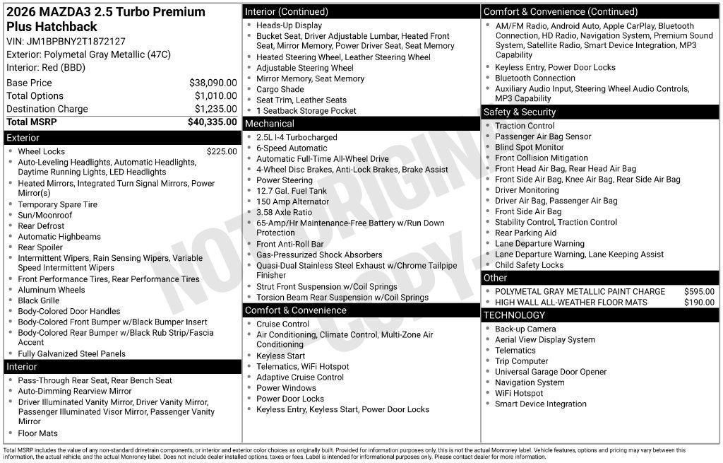 New 2026 MAZDA MAZDA3 Hatchback w/Premium Plus Pkg AWD/4WD image 6