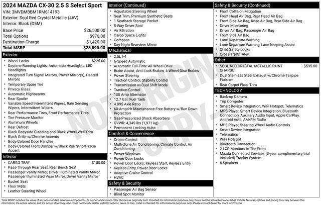 Used 2024 MAZDA CX-30 AWD 2.5 S w/ Select Sport Pkg image 11