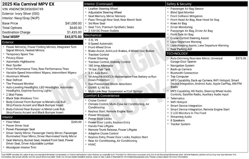 Used 2025 Kia Carnival EX FWD image 2