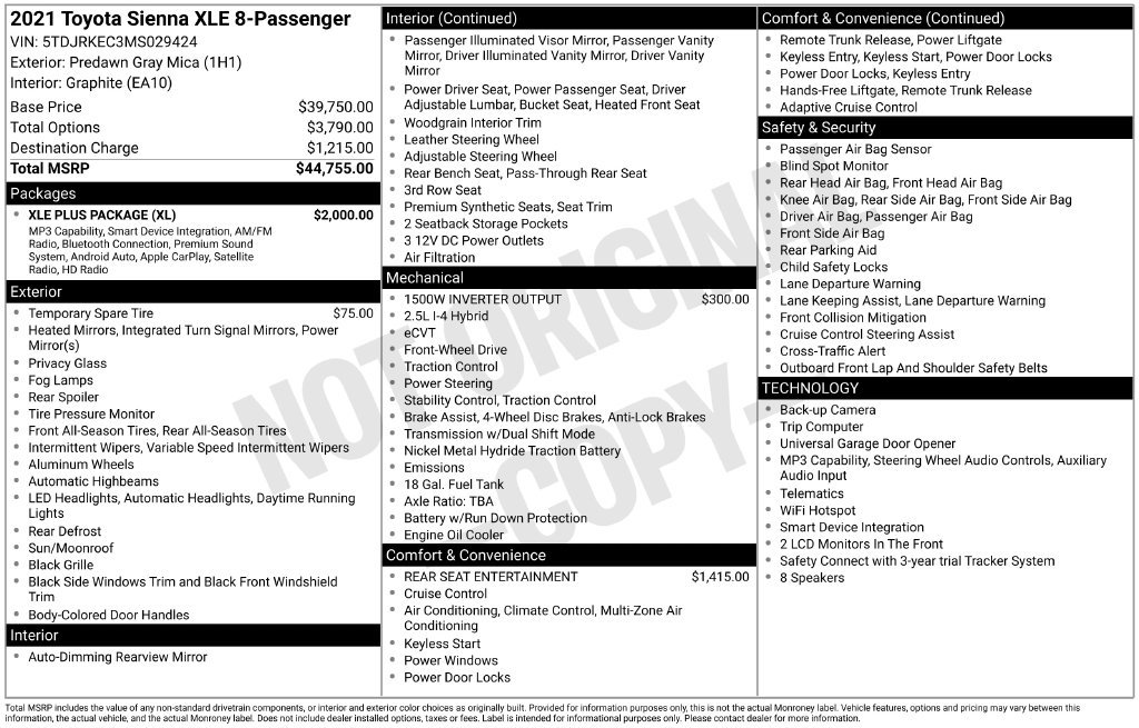 Used 2021 Toyota Sienna XLE w/ XLE Plus Package FWD image 3