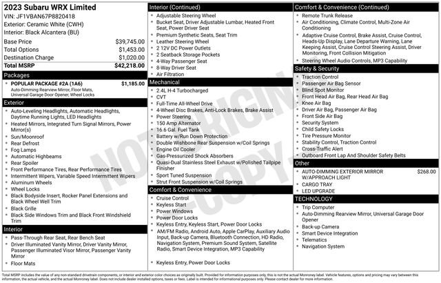 Certified 2023 Subaru WRX Limited w/ Popular Package #2A AWD/4WD image 37