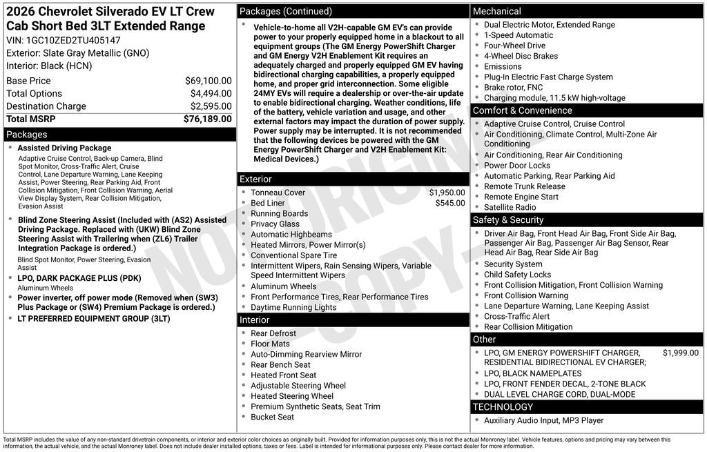 New 2026 Chevrolet Silverado EV LT w/ LPO, Dark Package Plus AWD/4WD image 5