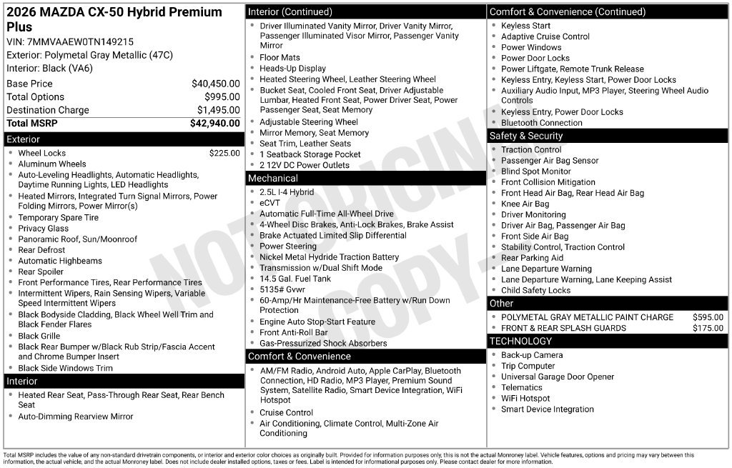 Certified 2026 MAZDA CX-50 2.5 Hybrid w/ Premium Plus Pkg AWD/4WD image 38