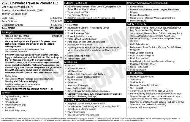 Used 2023 Chevrolet Traverse Premier w/ Redline Edition AWD/4WD image 5