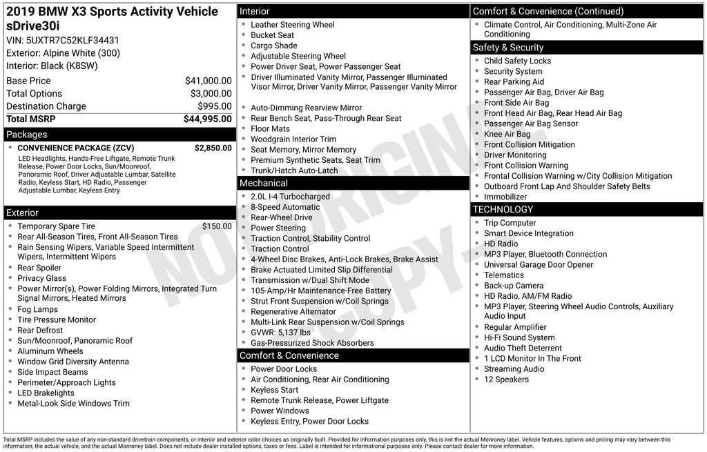 Used 2019 BMW X3 sDrive30i w/ Convenience Package image 47