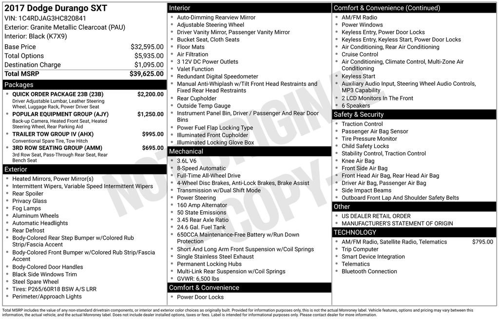 Used 2017 Dodge Durango SXT w/ Quick Order Package 23B image 2