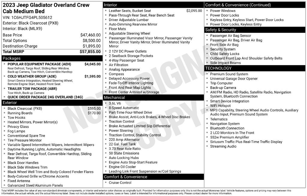 Used 2023 Jeep Gladiator Overland w/ Popular Equipment Package AWD/4WD image 46