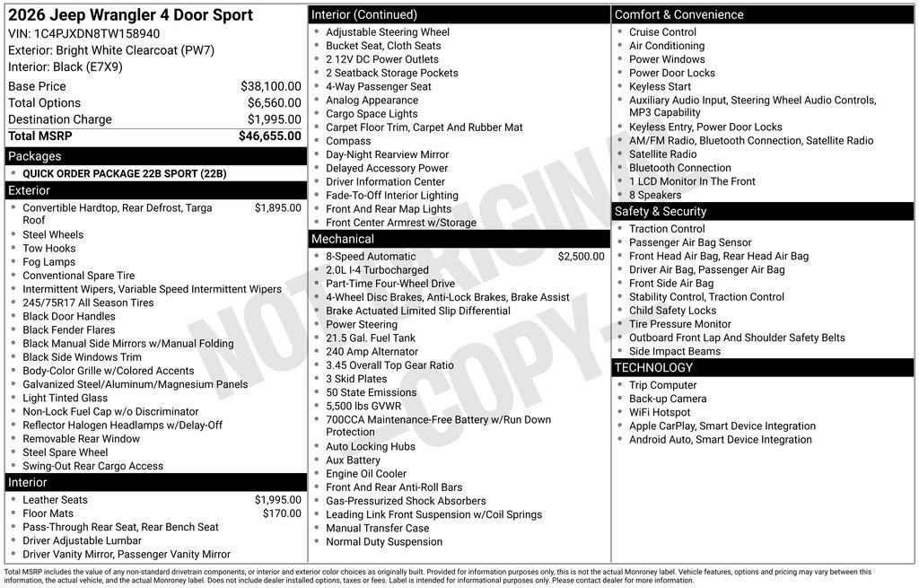 New 2026 Jeep Wrangler Sport image 22