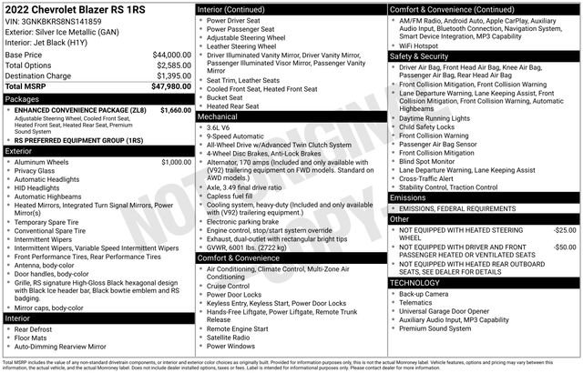 Used 2022 Chevrolet Blazer RS w/ Enhanced Convenience Package image 7