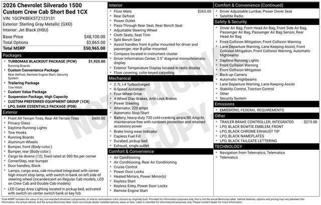 New 2026 Chevrolet Silverado 1500 Custom w/ Turbomax Blackout Package image 2