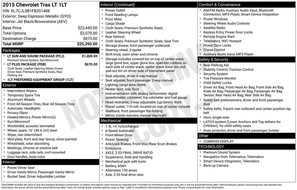 Used 2015 Chevrolet Trax LT w/ LT Sun and Sound Package image 10