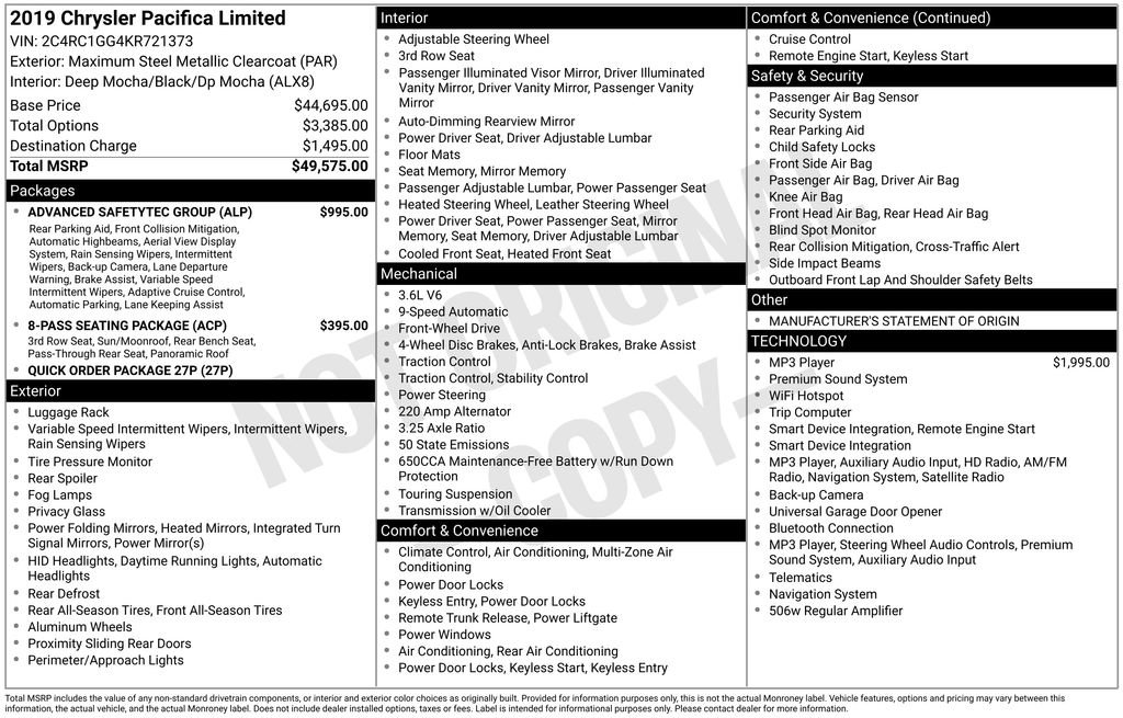 Used 2019 Chrysler Pacifica Limited w/ Advanced Safetytec Group FWD image 5