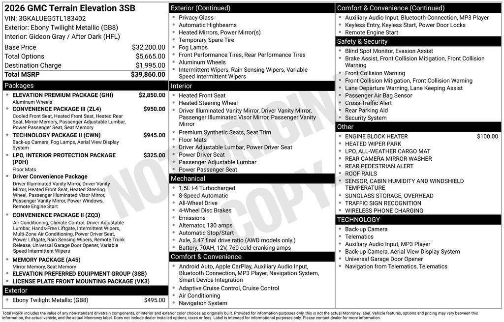 New 2026 GMC Terrain Elevation w/ Elevation Premium Package AWD/4WD image 6