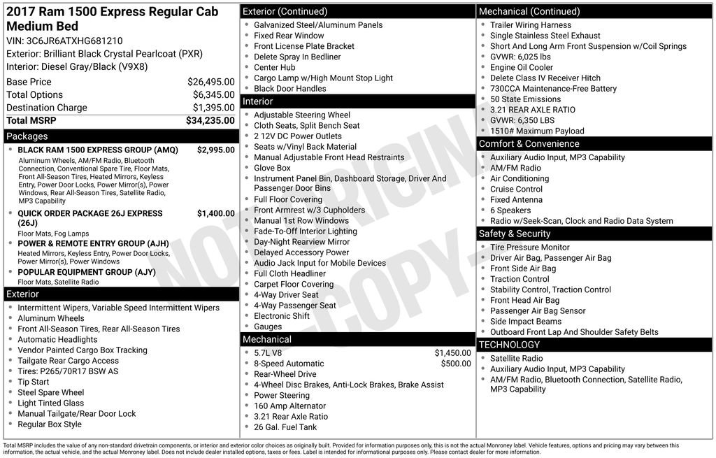 Used 2017 RAM 1500 Express w/ Black Ram 1500 Express Group RWD image 32