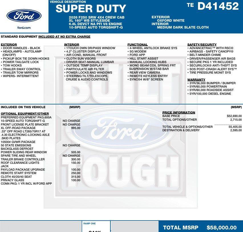 New 2026 Ford F250 XL w/ XL Off-Road Package image 2