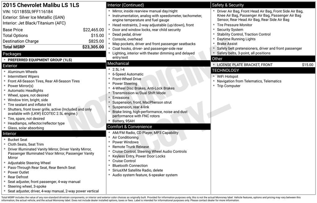 Used 2015 Chevrolet Malibu LS image 2