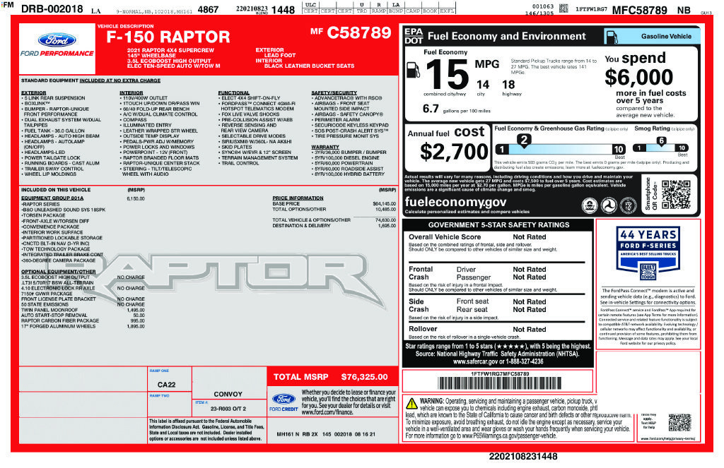 Certified 2021 Ford F150 Raptor w/ Equipment Group 801A High AWD/4WD image 38