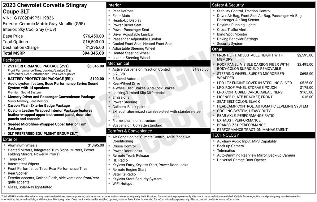 Used 2023 Chevrolet Corvette Stingray Premium Cpe w/ Z51 Performance Package RWD image 39