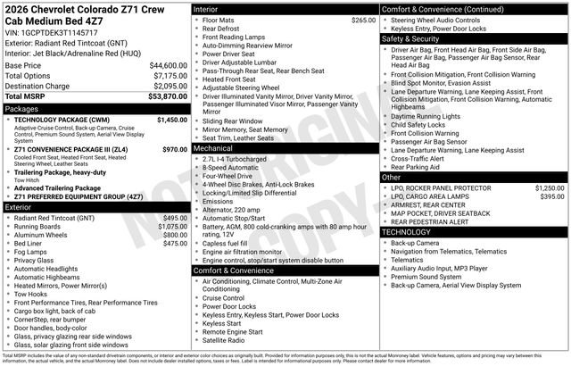 New 2026 Chevrolet Colorado Z71 w/ Technology Package AWD/4WD image 2