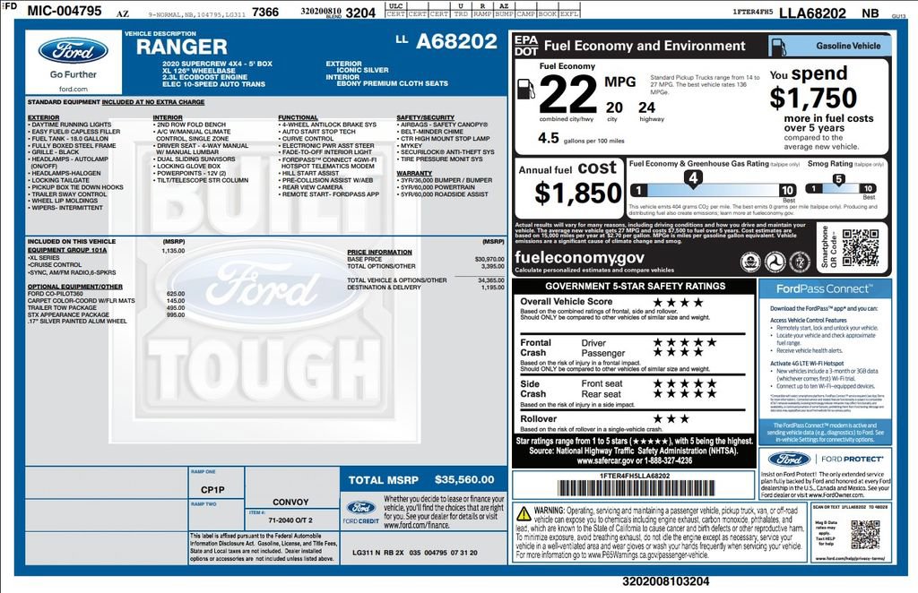 Used 2020 Ford Ranger XL w/ Equipment Group 101A Mid AWD/4WD image 4