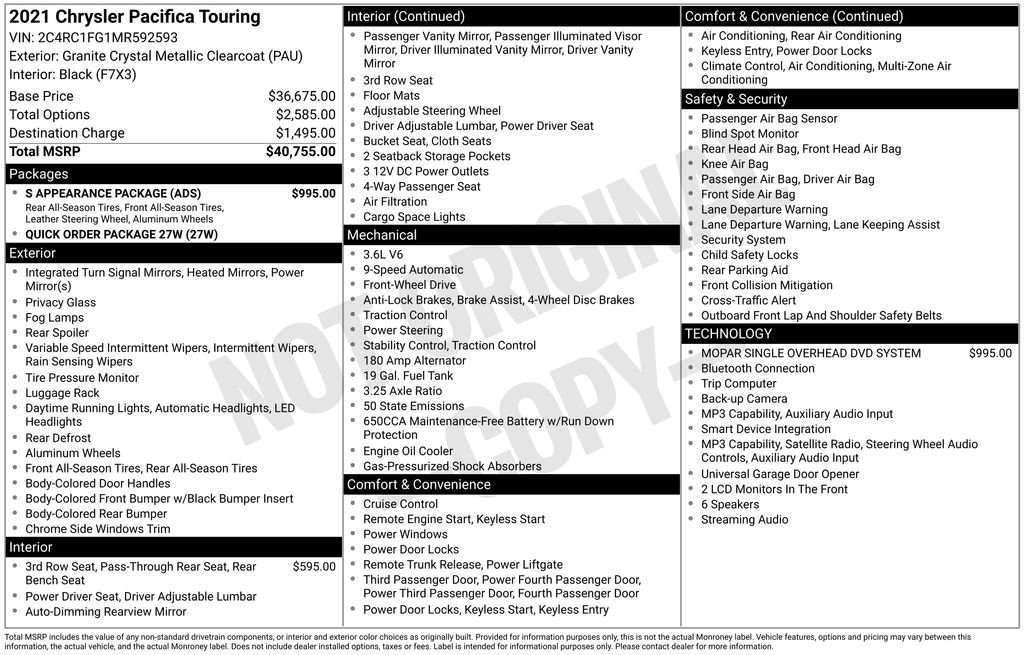 Used 2021 Chrysler Pacifica Touring w/ S Appearance Package FWD image 8