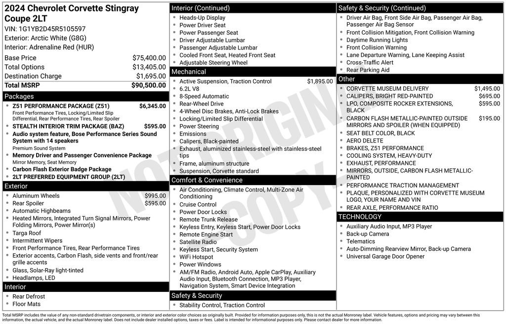 Used 2024 Chevrolet Corvette Stingray Preferred Cpe w/ Z51 Performance Package image 5