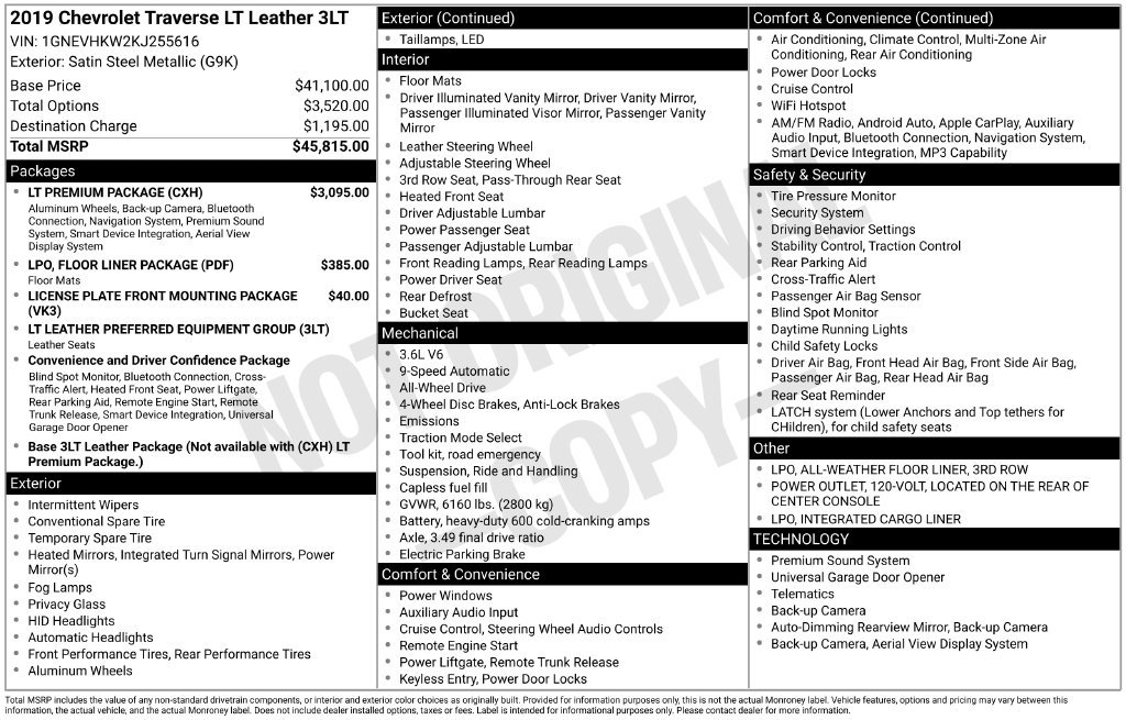 Used 2019 Chevrolet Traverse LT w/ LT Premium Package AWD/4WD image 6