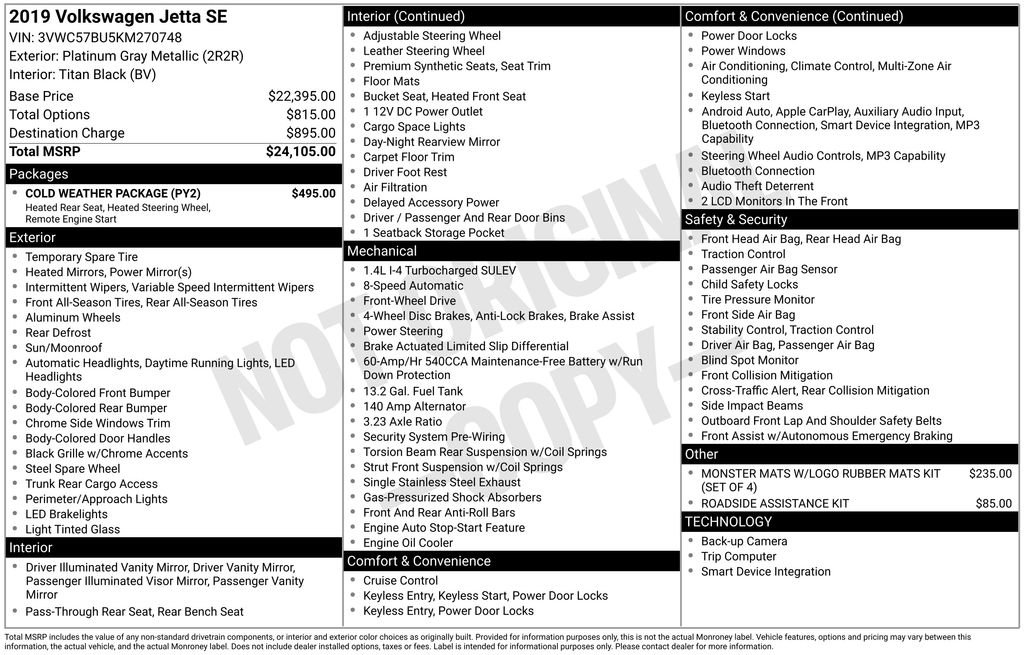 Used 2019 Volkswagen Jetta SE w/ Cold Weather Package FWD image 14
