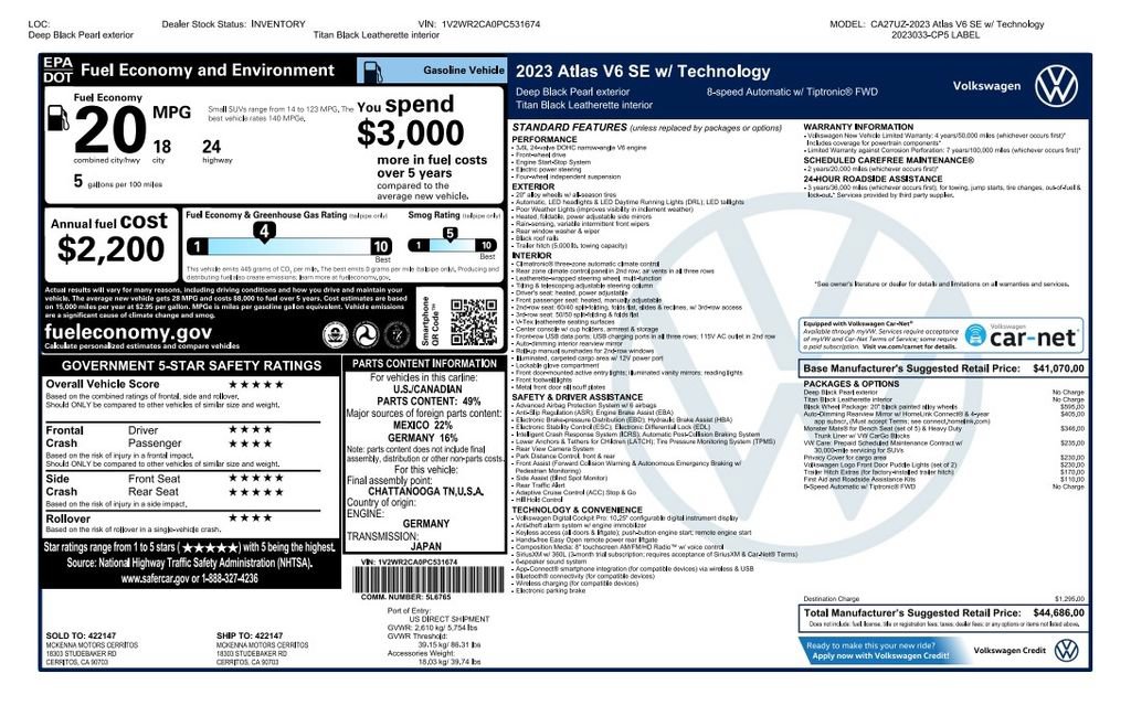 Used 2023 Volkswagen Atlas SE w/ Black Wheel Package FWD image 2