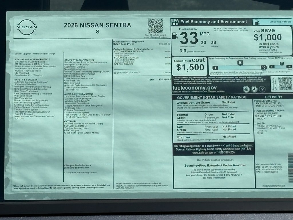 New 2026 Nissan Sentra S w/ S Cold Weather Package FWD image 19