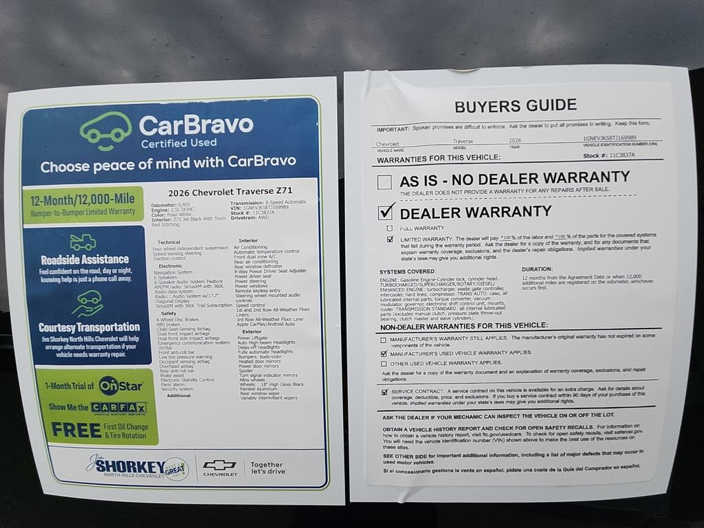 Certified 2026 Chevrolet Traverse Z71 w/ LPO, Floor Liner Package AWD/4WD image 33