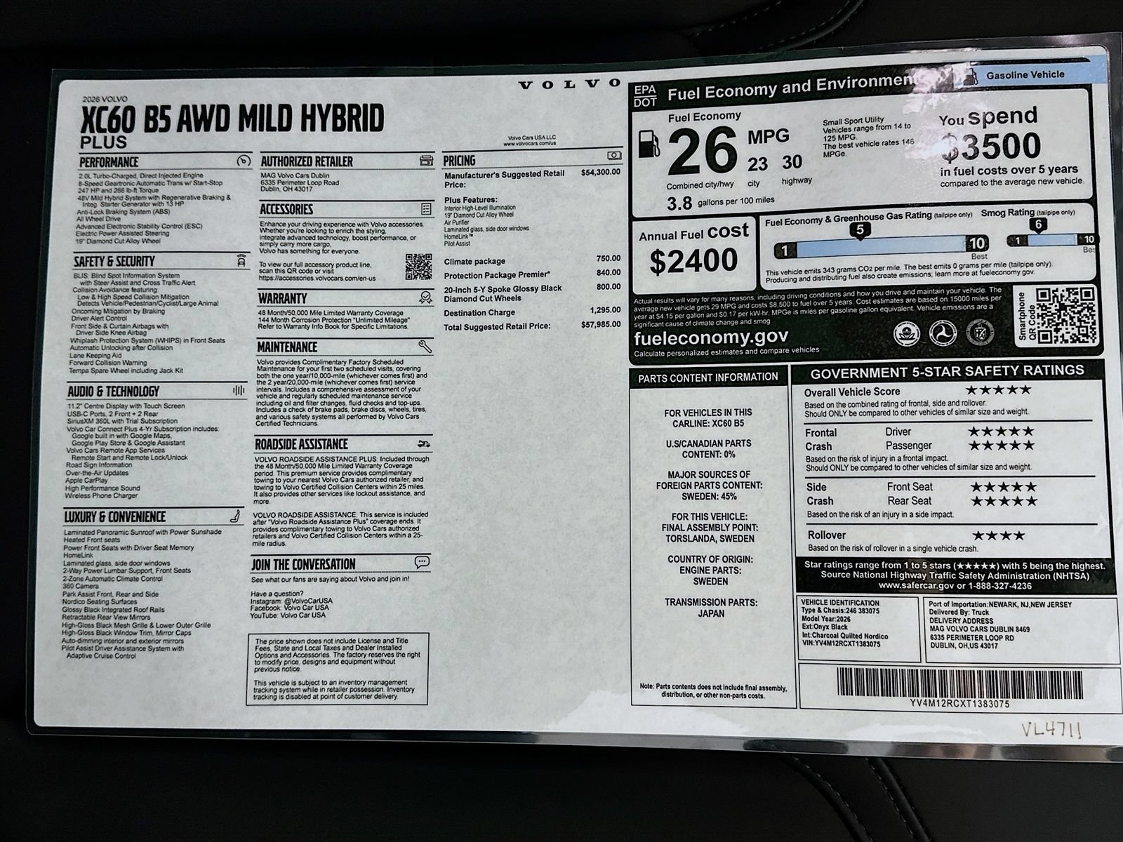 New 2026 Volvo XC60 B5 Plus w/ Protection Package Premier AWD/4WD image 46